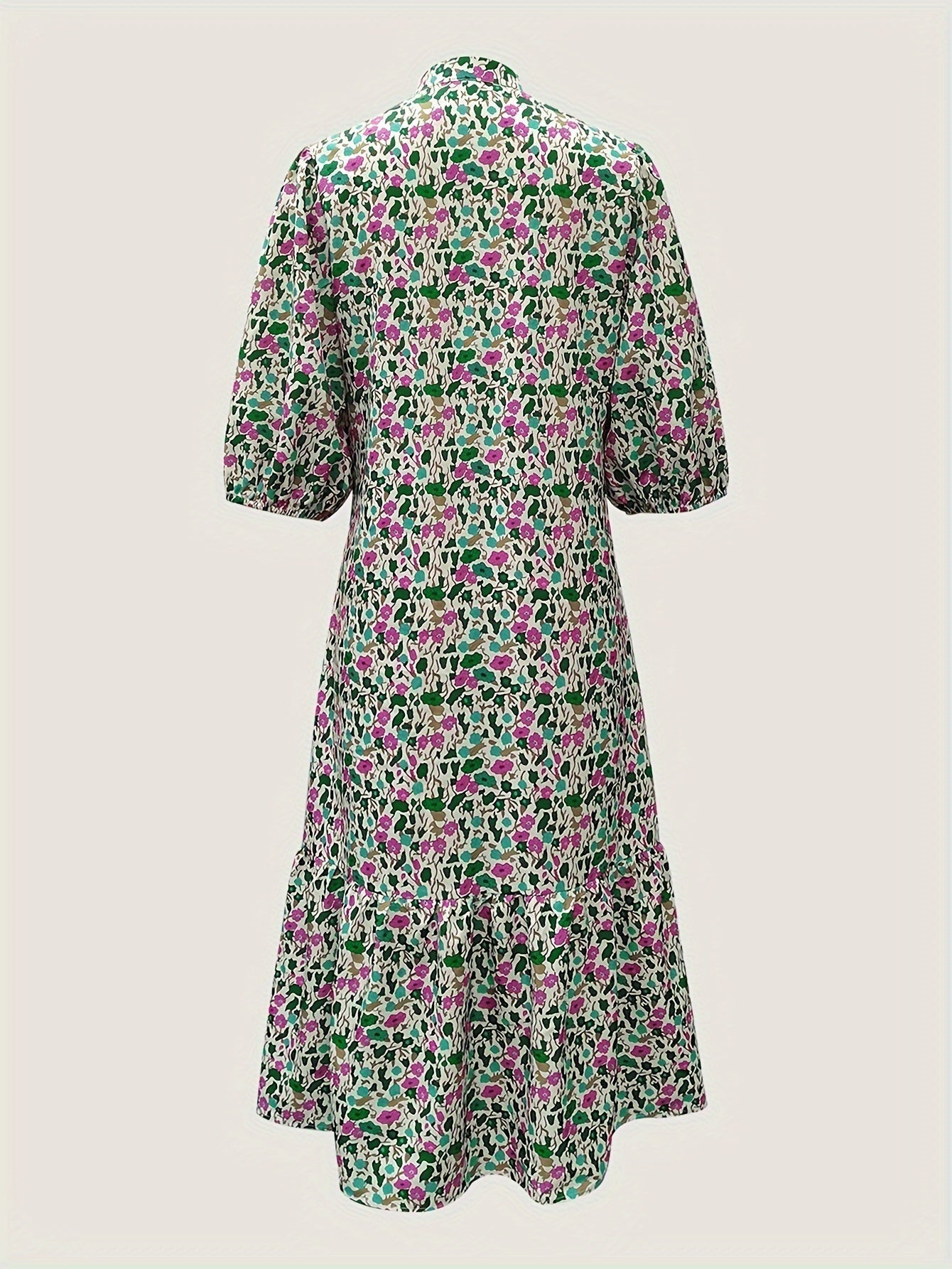 Bloemrijke jurk met ceintuur - elegante groene midi jurk voor vrouwen