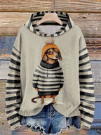Hoodie met capuchon - stijlvolle dames sweater met schattige teckelprint - Bakkermode.nl