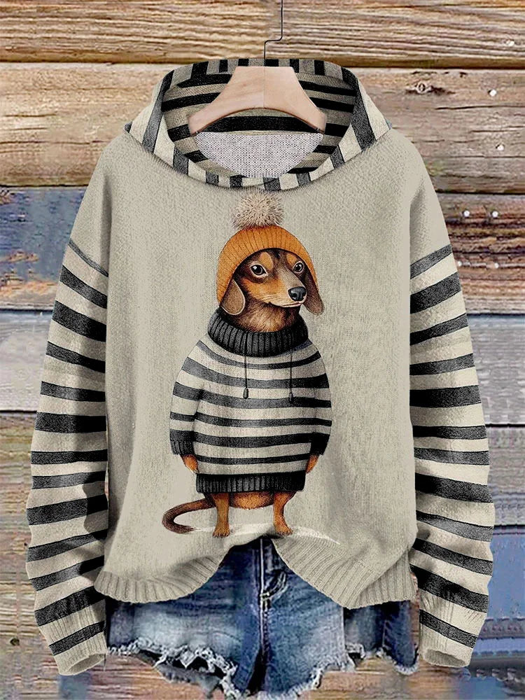 Hoodie met capuchon - stijlvolle dames sweater met schattige teckelprint - Bakkermode.nl