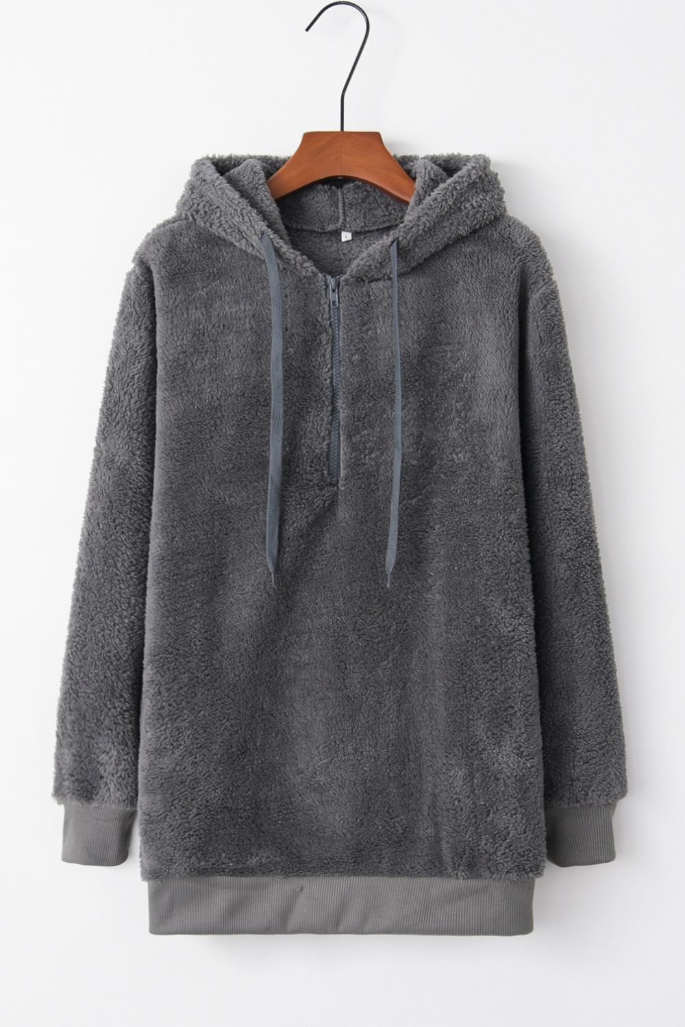 Warme fleece hoodie - oversized dames trui met halve rits en capuchon - Bakkermode.nl