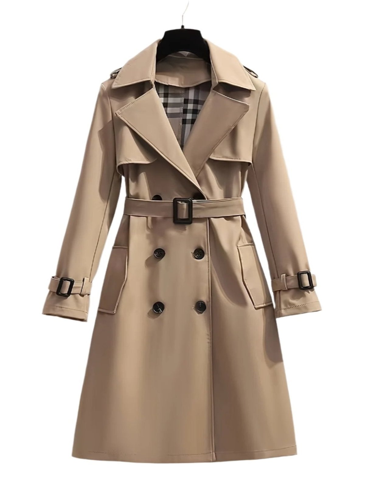 Khaki dubbele rij trenchcoat voor dames - met ceintuur in de taille - Bakkermode.nl