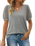 Dames v-hals top - elegante blouse met puff mouwen voor casual uitjes