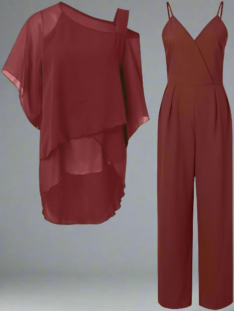 2-delige chiffon set - verfijnde dames top en jumpsuit - Bakkermode.nl