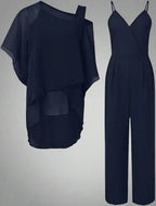 2-delige chiffon set - verfijnde dames top en jumpsuit - Bakkermode.nl