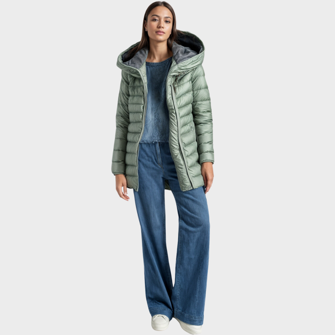 Dames pufferjas - stijlvolle lange gewatteerde jas met oversized capuchon