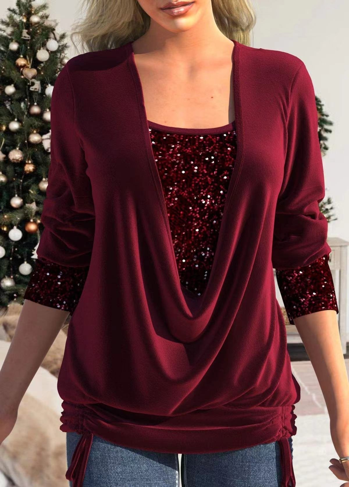 Dames sequined top - stijlvolle gedrapeerde blouse met sprankelende details