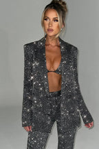 3-delige glitterset - chique damesblazer, top en broek