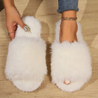 Fluffy pantoffels - dames huis slippers met open teen en faux fur - Bakkermode.nl