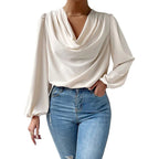 Dames blouse met cowl hals - elegante lange mouwen top