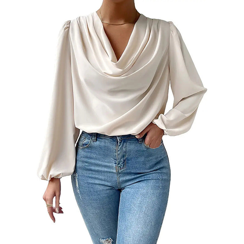Dames blouse met cowl hals - elegante lange mouwen top