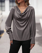Satin cowl neck blouse - elegante grijze dames top