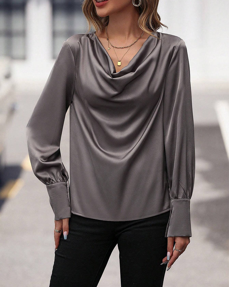 Satin cowl neck blouse - elegante grijze dames top