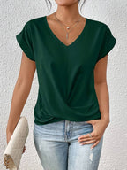 Dames v-hals t-shirt met twistdetail - stijlvolle kortekorte blouse voor een casual look