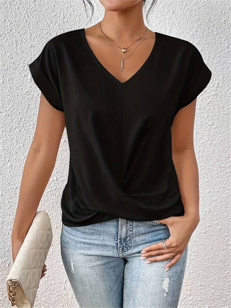 Dames v-hals t-shirt met twistdetail - stijlvolle kortekorte blouse voor een casual look