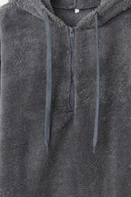 Warme fleece hoodie - oversized dames trui met halve rits en capuchon - Bakkermode.nl