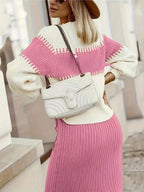 2-delige gebreide set - trui met lange mouwen en aansluitende midi-rok - Bakkermode.nl