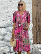 Zomerjurk voor dames in een lichte linnenmix - ontspannen v-hals ontwerp voor zomerse uitjes