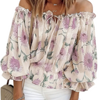 Damesbloes met bloemenprint - elegante off-shoulder top voor een zomerse casual look