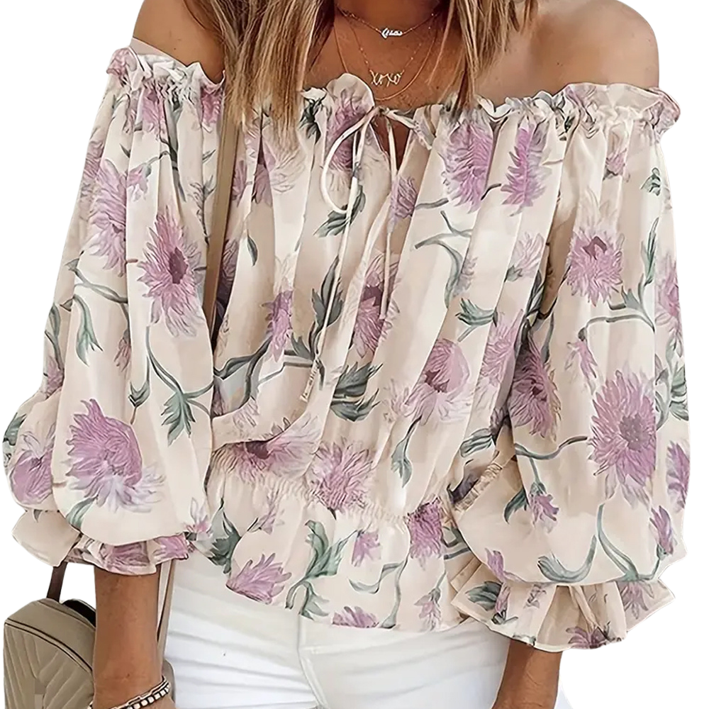 Damesbloes met bloemenprint - elegante off-shoulder top voor een zomerse casual look