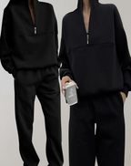 2-delige fleece trainingspak set - stijlvolle dames zip-up top en joggers - Bakkermode.nl