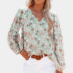 Damesbloes met bloemenprint - elegante casual top - luchtige lange mouwen voor zomeruitstapjes