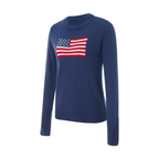 Gebreide trui met Amerikaanse vlag - casual blauw dames sweater - Bakkermode.nl