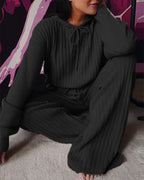 2-delige geribbelde loungewear set - trendy dames hoodie en broek