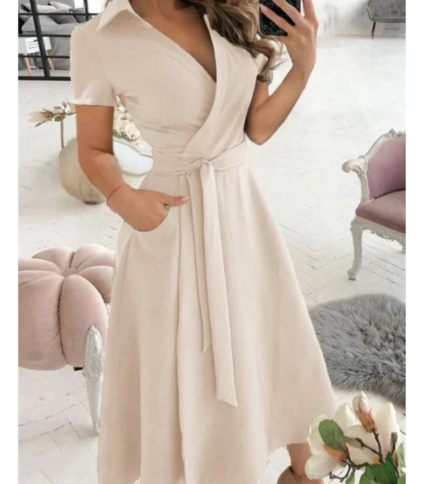 Midi wikkeljurk - verfijnde groene jurk met strik taille