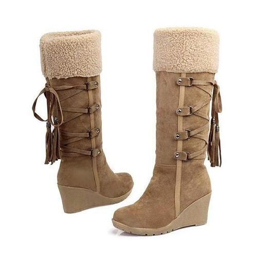 Kniehoog wedge laarzen - gezellige winterfootwear voor dames - Bakkermode.nl