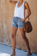 Denim shorts met franje en zakken - Bakkermode.nl