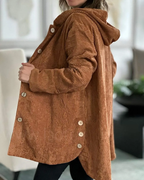 Gezellige corduroy capuchonjack - oversized damesjas met knopen