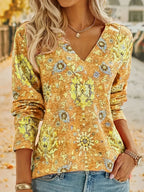 Dames boho top - elegante, gestreepte blouse met lange mouwen