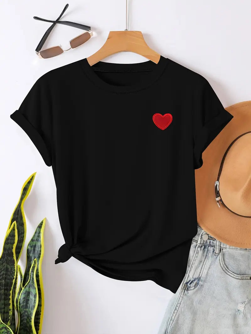 Dames casual t-shirt met hartdetail - zachte katoenen tee voor elke dag