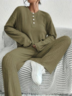 2-delige geribbelde lounge set - stijlvolle dames pyjama outfit
