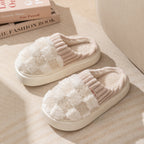 Warme pantoffels - dames huis slippers met geruit patroon en pluche voering - Bakkermode.nl