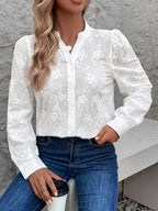 Dames witte geborduurde zomerblouse - elegante langarm shirt voor vrouwen