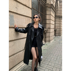 Leren trenchcoat - stijlvolle lange zwarte damesjas