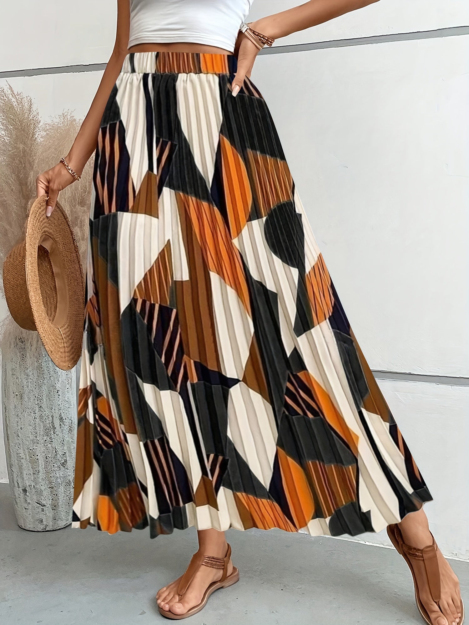 Vrouwen maxi rok met plooien - geometrische print voor casual en avondkleding
