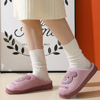 Warme pantoffels - dames huis slippers met schattig berenmotief en pluche voering - Bakkermode.nl