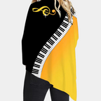 Cape blouse - stijlvolle dames top in zwart en geel met piano ontwerp