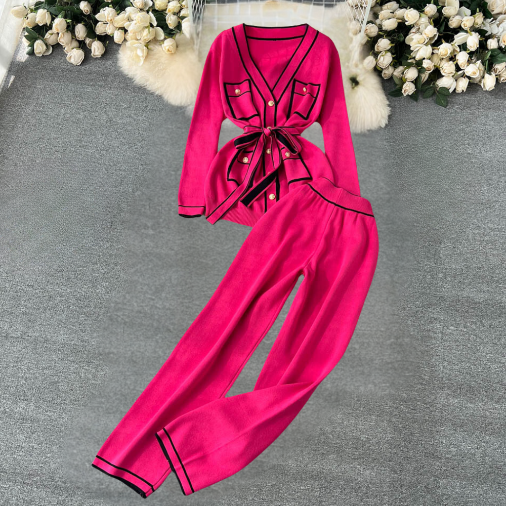 2-delige lounge set - trendy gebreide cardigan en broek