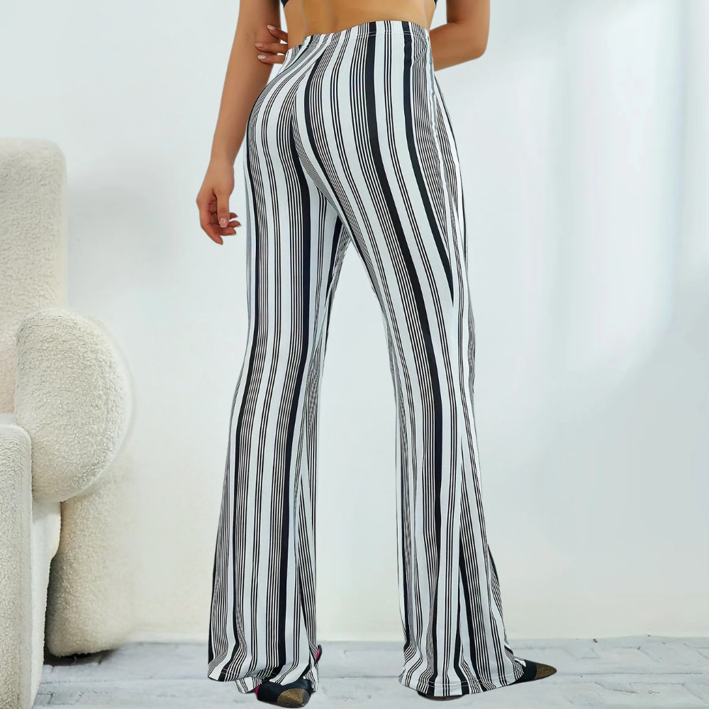 Gestreepte wijde broek - zwart-wit dames flare pants