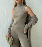 3-delige gebreide set - stijlvolle dames loungekleding