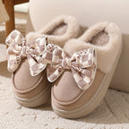 Warme pantoffels - dames huis slippers met pluche voering en strikdetail - Bakkermode.nl