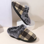 Winter Warm Plaid Plush Slippers Home Indoor Non-slip Bedroom Floor Soft Fuzzy Slipper For Couple Fashion Solid House Shoes - Bakkermode.nl