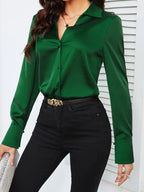 Donkergroene blouse - lange mouwen dames overhemd