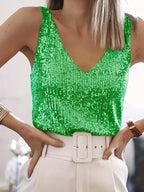 Dames sequins v-hals top - sprankelende avondkleding voor speciale gelegenheden
