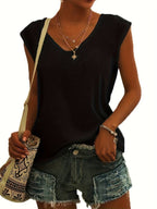 Dames losse v-hals mouwloze top - lichte zomerbasis voor dames