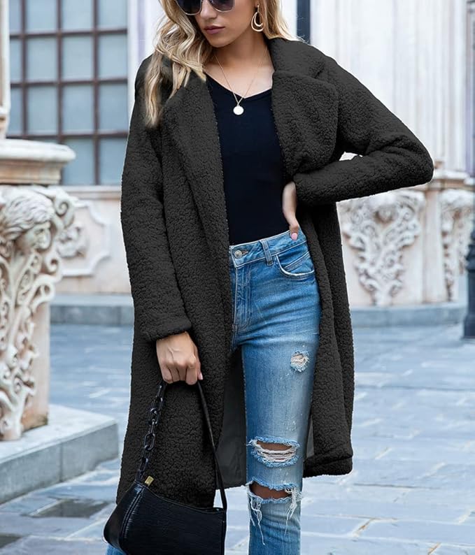 Elegante lange teddyjas dames - warme winter oversized jas - Bakkermode.nl