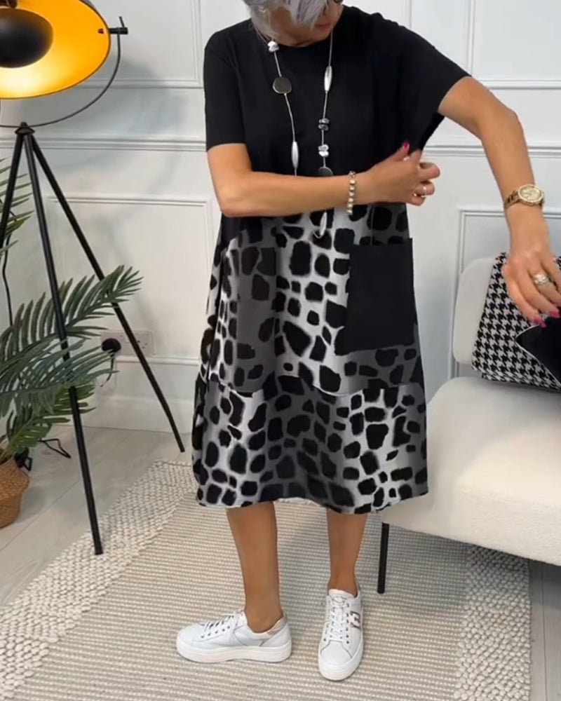 Casual jurk - chique zwart en grijze damesjurk met zakken